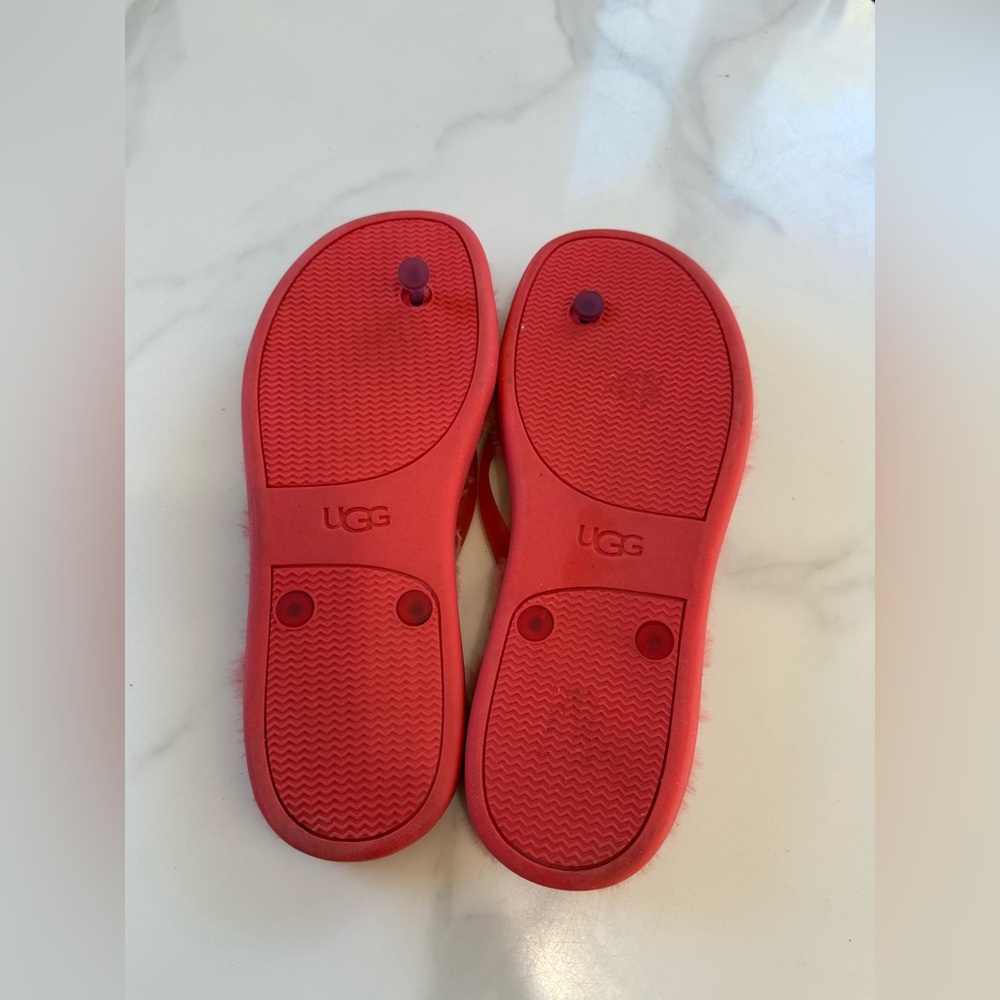 UGG Bright Coral Fluffy Slide Sandals - Picture 3 of 4